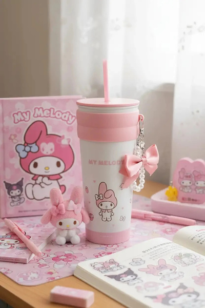 Miniso Sanrio Lisanslı Askılı ve Pipetli Paslanmaz Çelik Matara – My Melody T...