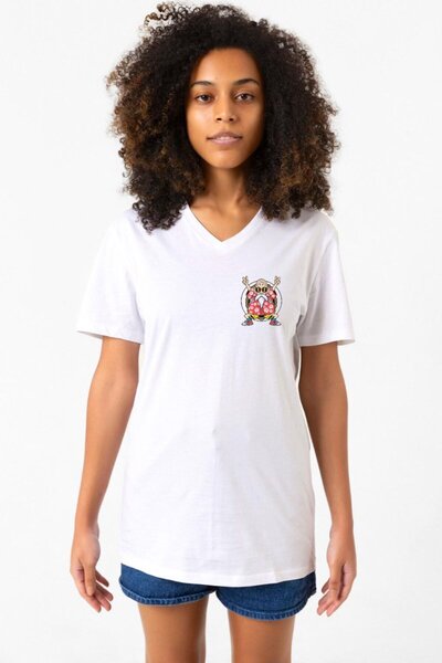 Tshirthane تي شيرت نسائي أبيض برقبة على شكل حرف V من Dragon Ball Z Anime Rosh...