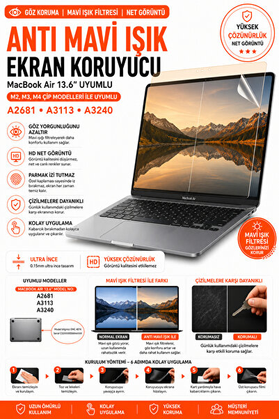 Mcstorey Macbook Air Ekran Koruyucu 13.6inç M2 M3 M4 Çip Mavi Işık Filtre A.b...