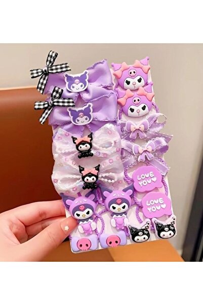 Monivera Kız Çocuk Kuromi 16'lı Lastik Çocuk Set Lila Toka
