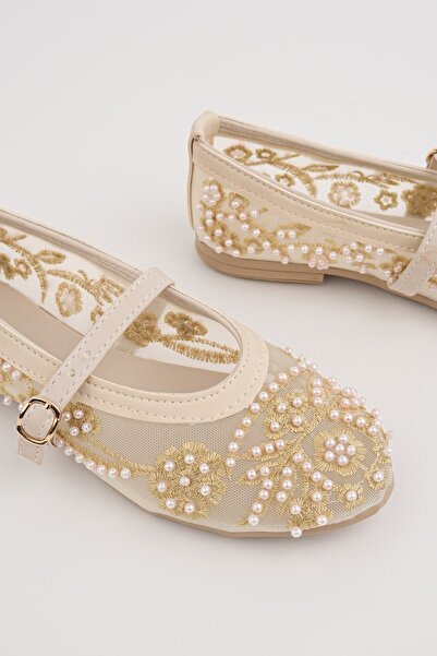 MUGGO Γυναικεία παπούτσια μπαλαρίνας LACE με διχτυωτό ύφασμα, λεπτομερή κεντη...