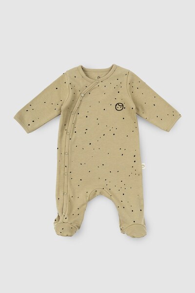 Little Gusto Jumpsuit with Booties Newborn Cosmos Khaki Organic Cotton