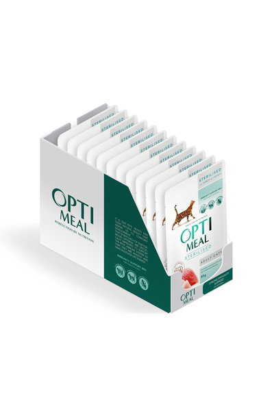 OptiMeal Hrană umedă pentru pisici sterilizate - curcan și pui în sos, set 12...