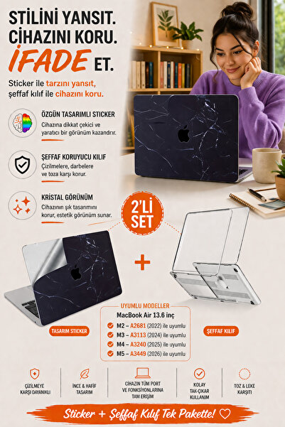 Mcstorey Macbook Air Kılıf M2-m3-m4 13.6inç Yapıştırma Kaplama Marble14 (13.6...