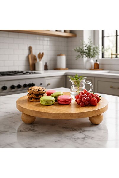 CİHO Bambu Top Mantar Ayaklı Yuvarlak Sunumluk 25x25 cm – Şık Pasta & Tatlı S...