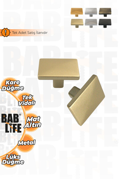 bablife Mat Altın Kare Düğme Kulp (4cm X 4cm) Metal Lüks Çekmece Dolap Mobily...