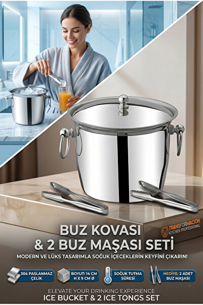 Transformacion Buz Kovası 304 Paslanmaz Çelik ve Buz Maşası Seti Buz Termosu ...