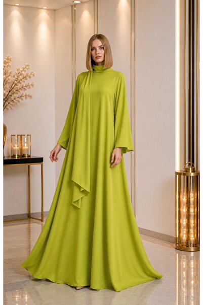 UNTIMELY Sarkıt Şal Detaylı & Geniş Kollu A-Kesim Maxi Krep Abaya Elbise