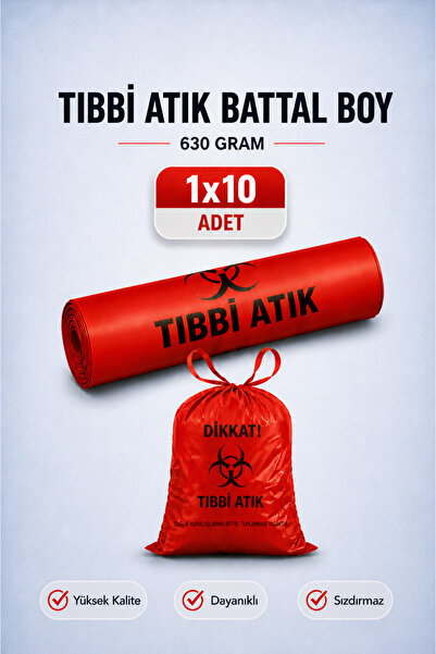 naft Tıbbi Atık Çöp Poşeti Battal Boy 630 gr 72x95 Çöp Torbası (1 Rulo 10 Adet)