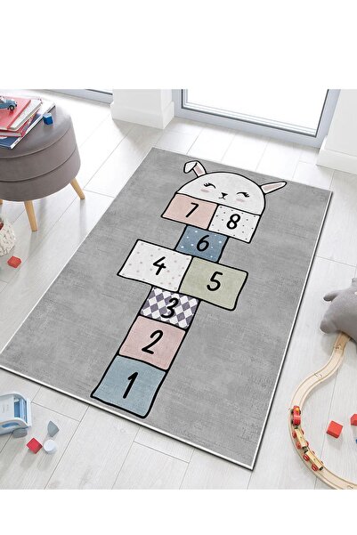 PINKIE HOME Kaymaz Makinede Yıkanabilir Leke Tutmaz Seksek Desenli Oyun Halıs...