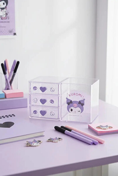 Miniso Sanrio Lisanslı Kuromi Mini 3 Katmanlı Masa Düzenleyici – Şeffaf Gövde...