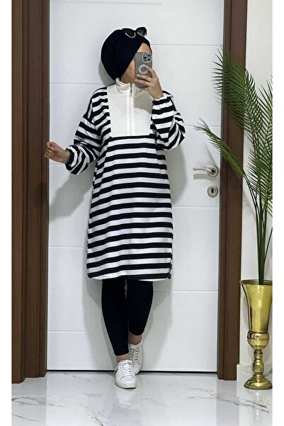 MODA ALMİRA 5000 K25 SİYAH FERMUARLI ÇİZGİLİ TUNİK