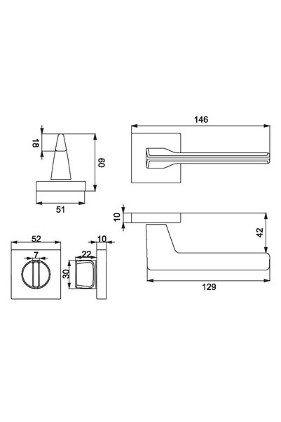 Çebi Metal Çebi̇ Nickel Satin Croma Via-S Square Rosette Bathroom Door Handle (115110103703)