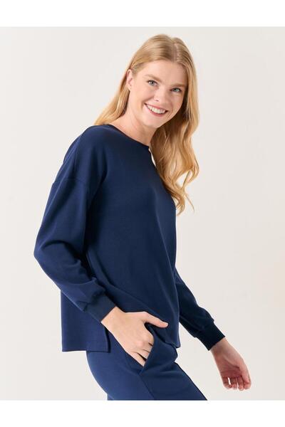 Jimmy Key Lacivert Uzun Kollu Oversize Bisiklet Yaka Sweatshirt