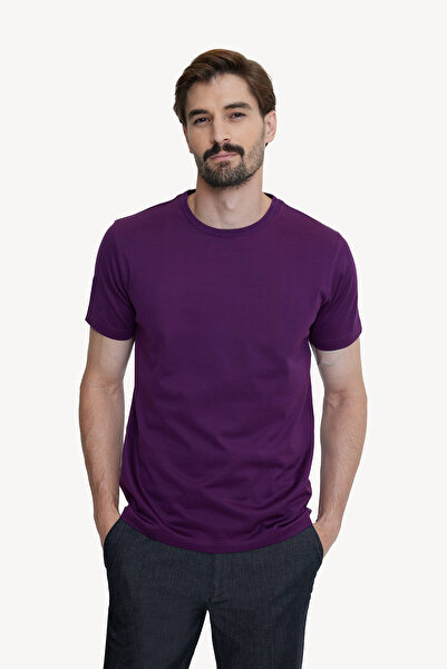 Ysf Erkek Mor Bisiklet Yaka Pamuklu T-shirt