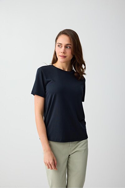 Jimmy Key Tricou negru cu mânecă scurtă guler rotund Modal din material subțire