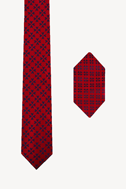 Erkek Bordo Desenli Kravat Mendil Set