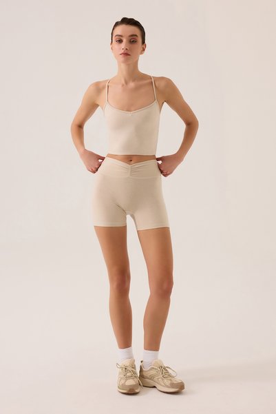 Los Ojos X Ece Beige Melange Heart Neck Sports Bra Sweetheart Neck Top