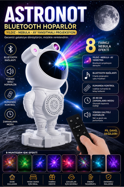 nextbuy Astronot Projektör Galaxy Gökyüzü Kumandalı Yıldız Projeksiyon Yılbaş...