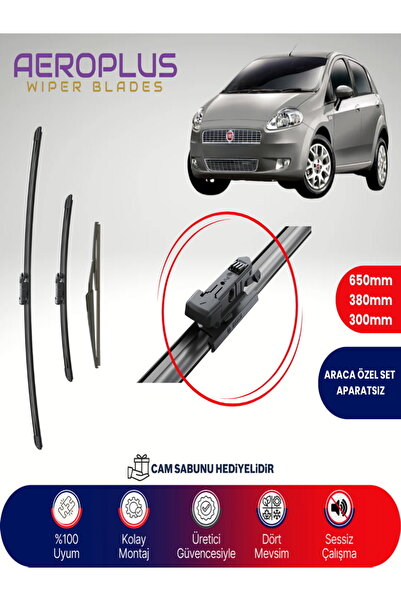 Aeroplus Fiat Grande Punto Ön Arka Muz Silecek Takımı 2005-2011 Uyumlu