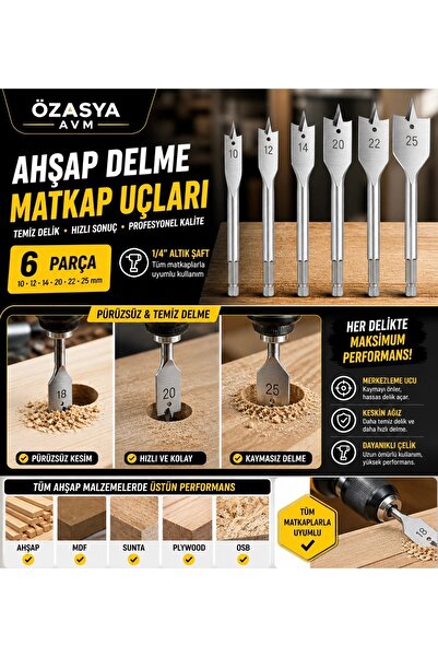 Özasya AVM 6 Parça Tahta Ahşap Oyma Yaprak Matkap Ucu Seti