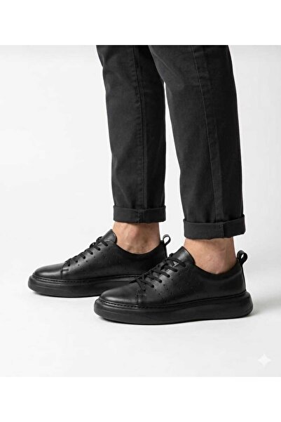 Slope Men's Black Genuine Leather Lace-Up Casual Shoes High Sole Orthopedic 3382