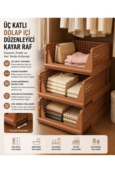 Myplas Kayar Raf Dolap İçi Düzenleyici Toplayıcı 3 Adet