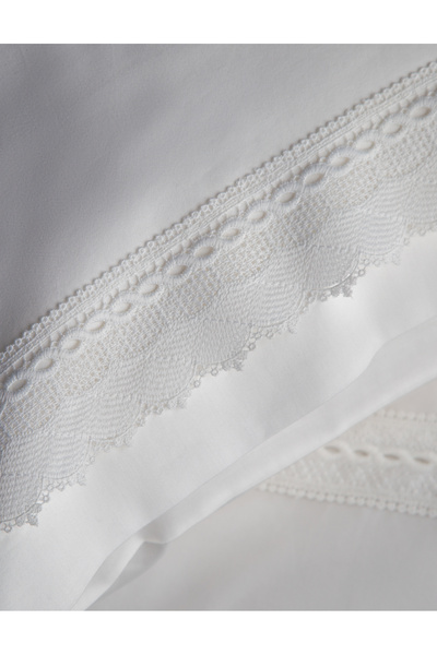Dantela Palazzo Cotton Satin Laced Duvet Cover Set - White