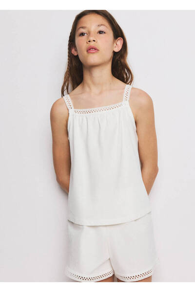 MANGO Kids Ajur örgü detaylı kısa pijama