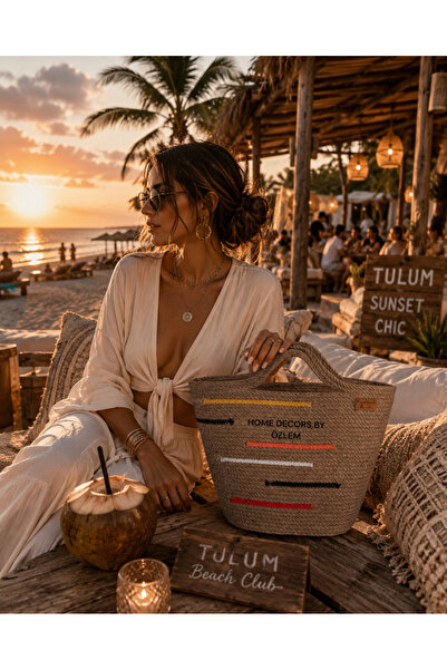 home decors by özlem Midi Size Daily Straw Bag Beach Bag Handbag Handmade Han...