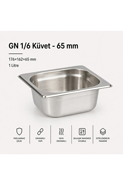 Natsan Paslanmaz Çelik Gastronom/gastronorm Küvet Gn 1/6-65 (17,6 X 16,2 X 6,...