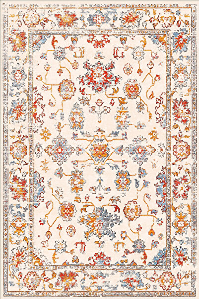 kilim home Mars 2037 Krem Tonlarında Çiçek Temalı Bordürlü Desen Kaymaz Taban...