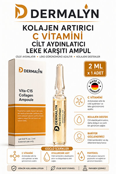 DERMALYN 1 Adet Kolajen Artırıcı C Vitamini Cilt Aydınlatıcı Leke Karşıtı Amp...