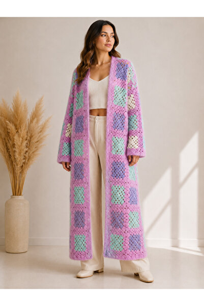 BY AKTEPE STORE Lila Granny Square Hand Knitted Cardigan – Soft Textured Bohe...