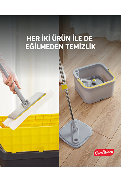 Ceraware Home Care Premium Hijyen Seti Dual System Kare Mop Pratica Click Mop 2 Mikrofiber Bez