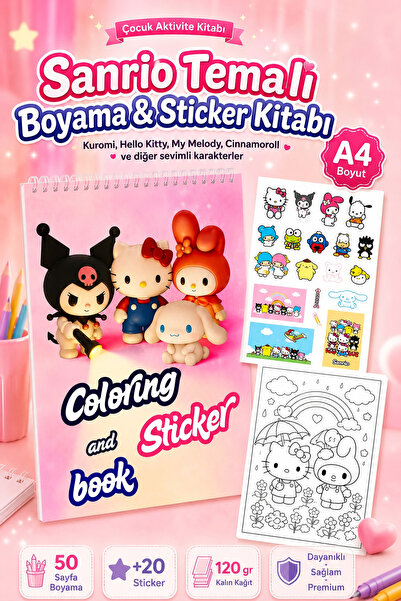 caps office Sanrio Boyama ve Sticker Kitabı A4 | 50 Sayfa Boyama + 20 Sticker...