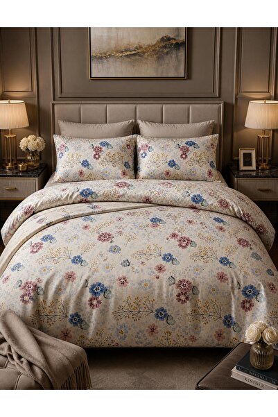 Sheri Home Tekstil Pure Blue Rose Çift Kişilik Nevresim Seti %100 Pamuk.888ANTRASİTROSE