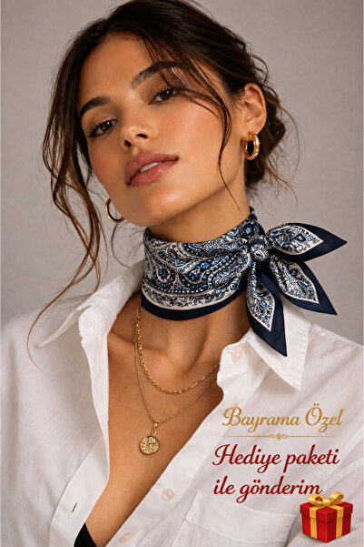 Bermody Kadın Bandana Fular 50x50 Kare Eşarp (Anneler Günü) Rayon İtalyan Dik...