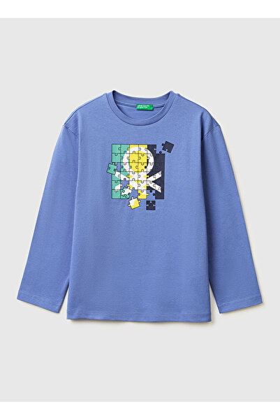 United Colors of Benetton Mavi Erkek Çocuk Baskılı T-Shirt 3I1XC10S2