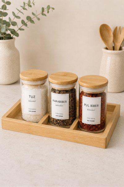 KaiHome 12-piece Glass Spice Set with Bamboo Vacuum Lid + 12 Wooden Spoons
