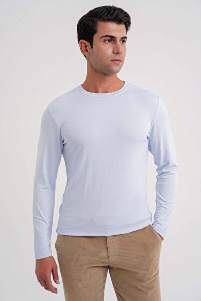 Efor Slim Fit Esnek Pamuklu Uzun Kollu Buz Mavi Tişört Ts 870