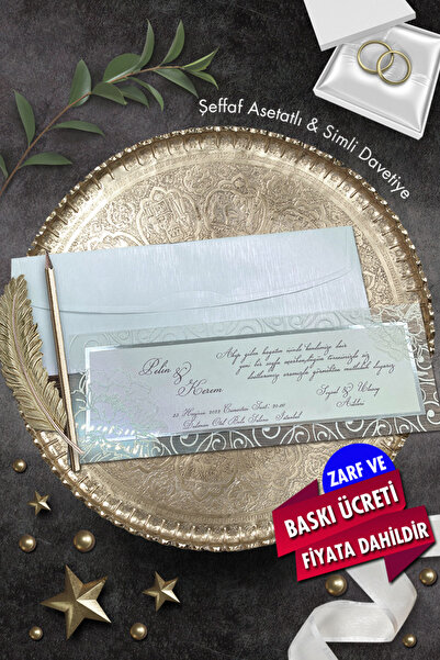 Cem Davetiye Düğün Nişan Nikah Kına Davetiyesi 921 (100 ADET) Baskı Dahil