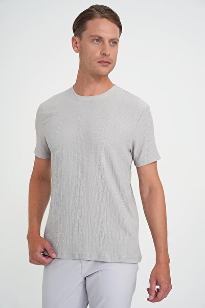 Efor Comfort Fit Crew Neck Seersucker Cotton Fabric Gray T-Shirt Ts 911