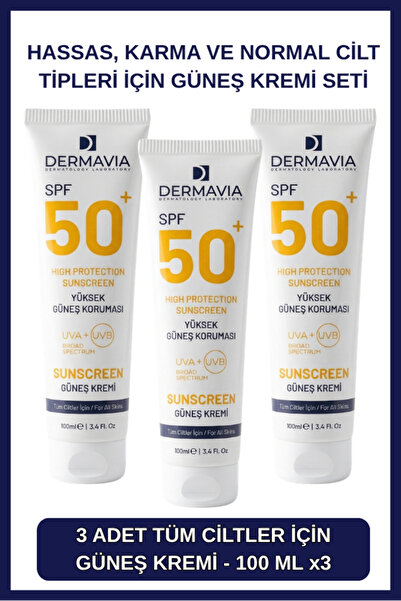Dermavia Spf 50+ Water Based Sunscreen Uva/Uvb Protection Set 3 Pieces, Fragr...