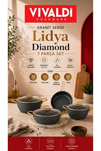 Vivaldi Yanmaz Yapışmaz Lidya 7 parça Tencere Seti