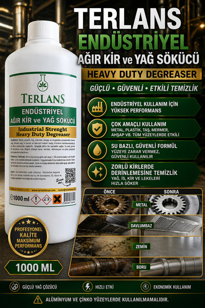Terlans Endüstriyel Ağır Kir ve Yağ Sökücü 1000 ml | Güçlü Güvenli İs Karası ...