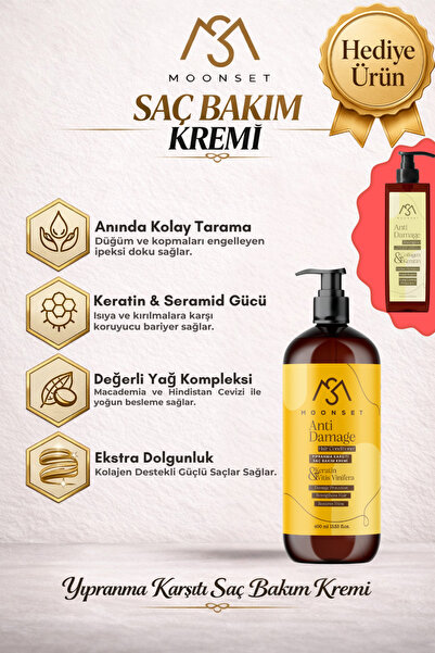 moonset Yıpranma Karşıtı Saç Bakım Kremi – Kolajen + Keratin Destekli Onarıcı...