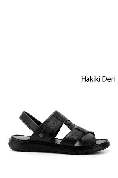 GÖNDERİ(R) Men's Black Genuine Leather Comfort Sandals