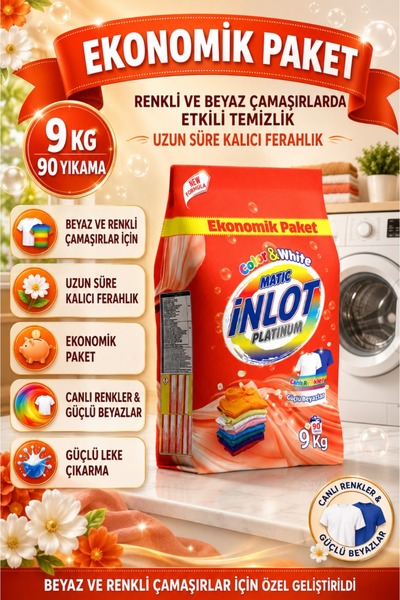 İNLOTMATİC Beyazlar Ve Renkliler Için 9 Kg Çamaşır Deterjanı/ Toz Deterjan / ...