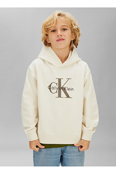 Calvin Klein Ekru Erkek Çocuk Baskılı Sweatshirt IB0IB02615PGB